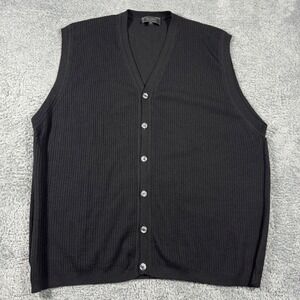 Raffi Sweater‎ Vest Mens XL Black Wool Ribbed Button Front Made in Italy